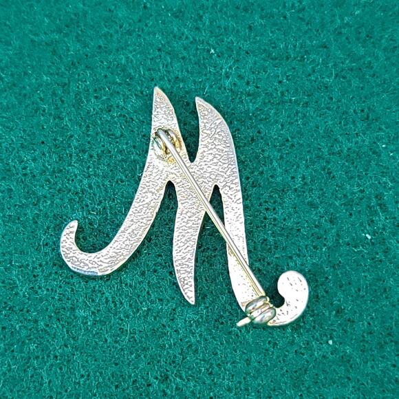 Vtg Gold Tone Letter "M" Brooch Pin with Rhinestone Accents - Picture 2 of 2